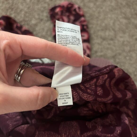 Chico’s Velvet Burnout Blouson Sleeve Button Up Blouse Top Sheer Sz L Relaxed - Picture 6 of 12